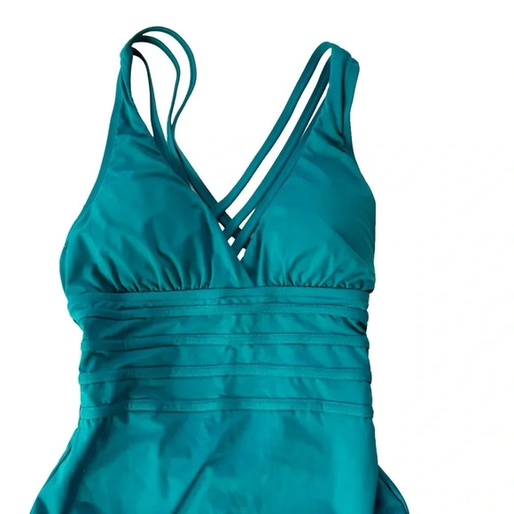 La Blanca Tummy Control Island Goddess One Piece Swimsuit Teal Blue Size 4 NWT - Picture 5 of 10
